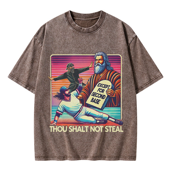 Except For Second Base Christian Washed T-Shirt