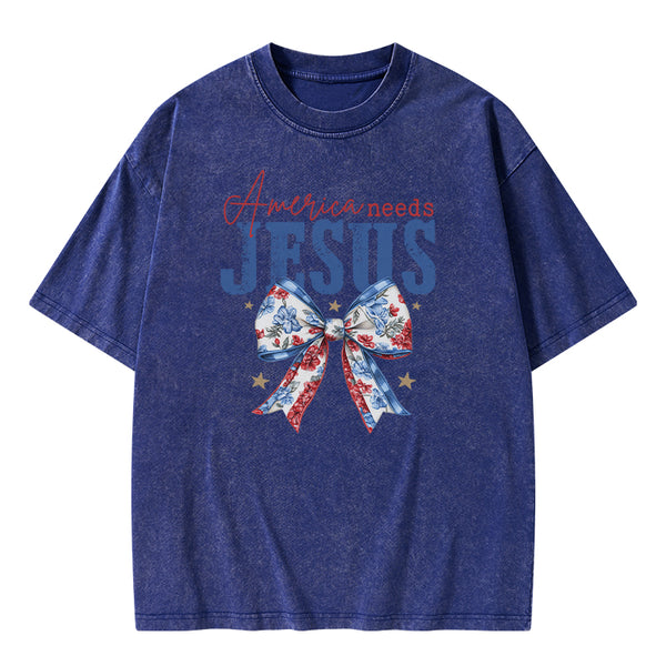 America Needs Jesus Christian Washed T-Shirt