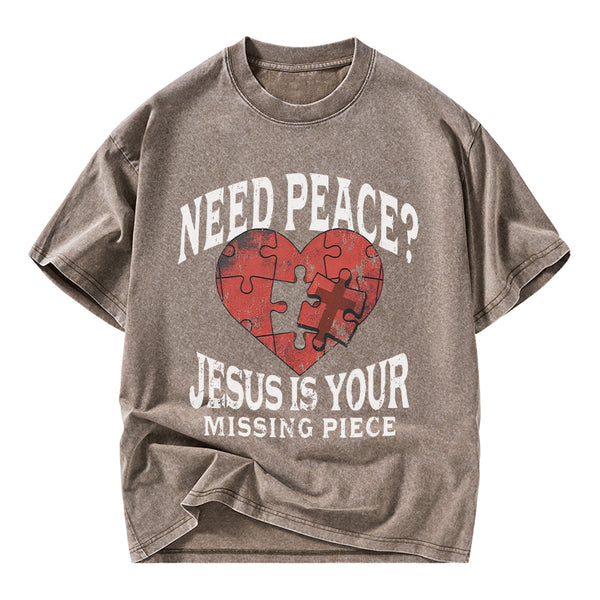 GC-WTSA2903 Jesus Is Your Missing Piece Christian Washed T-Shirt