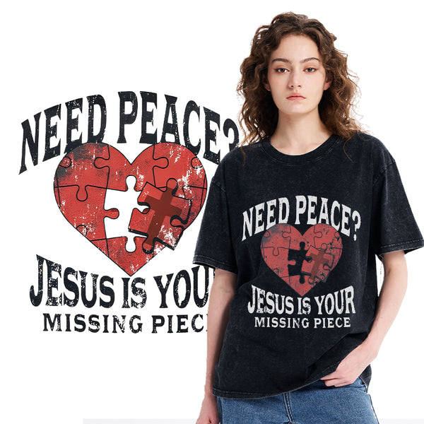 GC-WTSA2903 Jesus Is Your Missing Piece Christian Washed T-Shirt