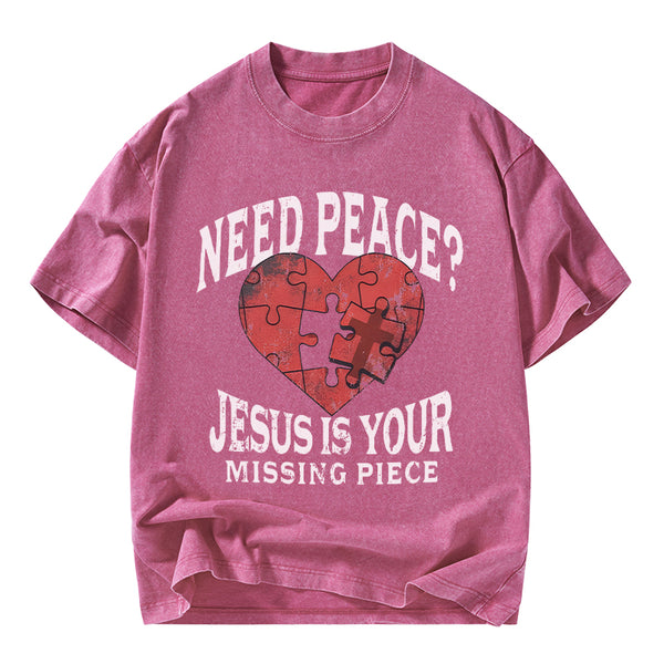 GC-WTSA2903 Jesus Is Your Missing Piece Christian Washed T-Shirt