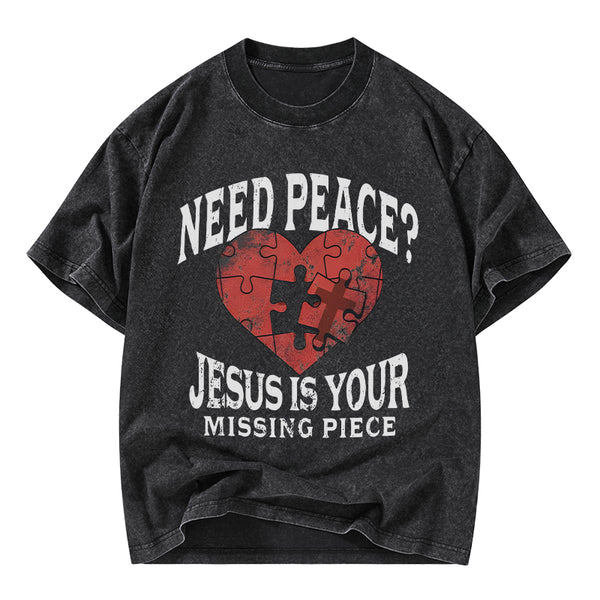GC-WTSA2903 Jesus Is Your Missing Piece Christian Washed T-Shirt