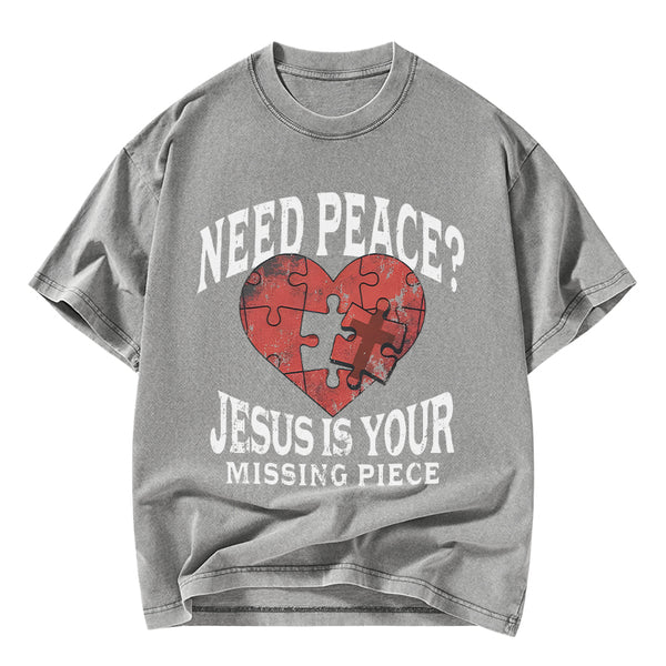 GC-WTSA2903 Jesus Is Your Missing Piece Christian Washed T-Shirt