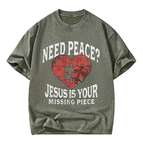 GC-WTSA2903 Jesus Is Your Missing Piece Christian Washed T-Shirt