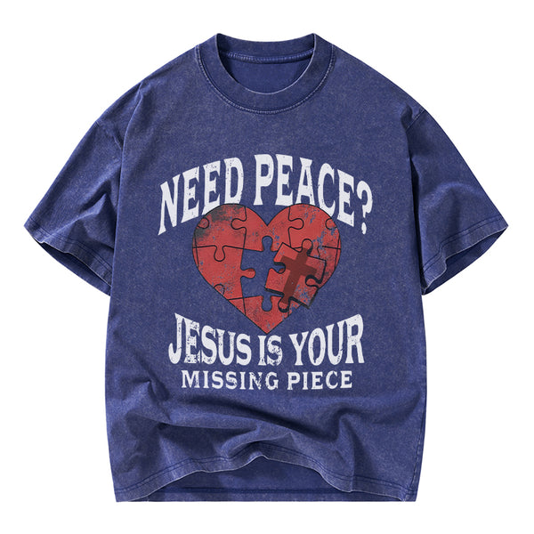 GC-WTSA2903 Jesus Is Your Missing Piece Christian Washed T-Shirt