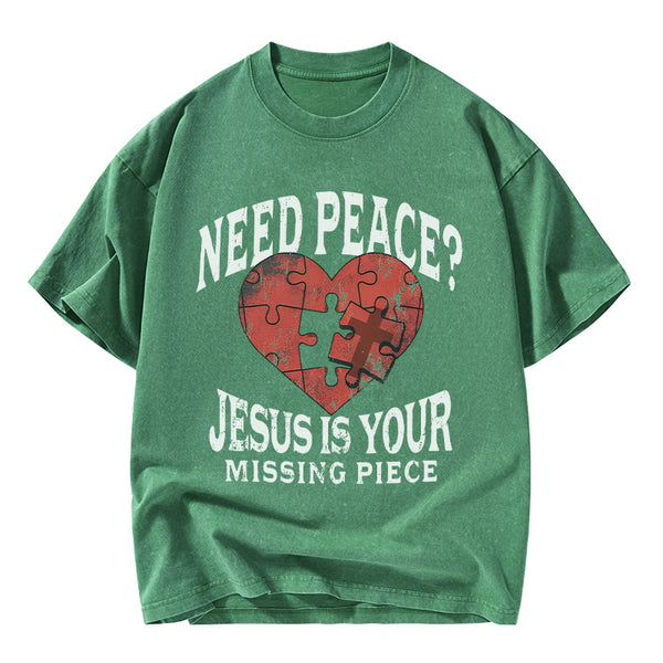 GC-WTSA2903 Jesus Is Your Missing Piece Christian Washed T-Shirt