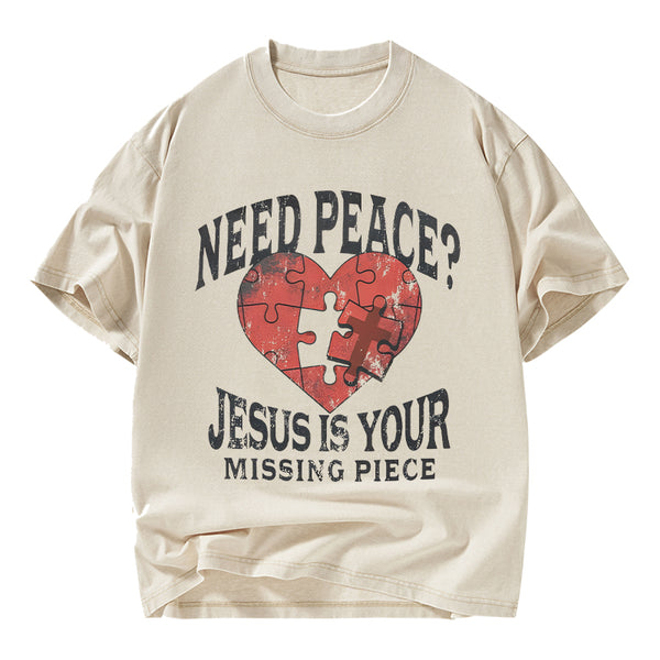 GC-WTSA2903 Jesus Is Your Missing Piece Christian Washed T-Shirt