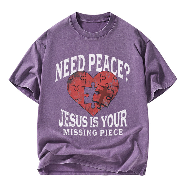GC-WTSA2903 Jesus Is Your Missing Piece Christian Washed T-Shirt