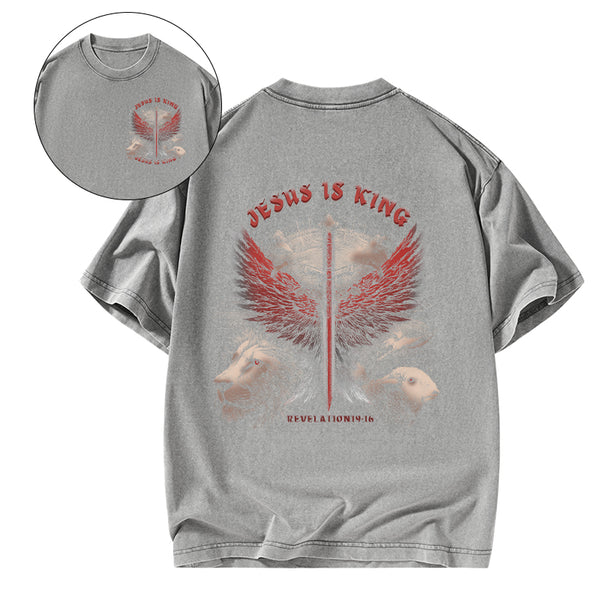 GC-WTSA2954 Jesus Is King Wings Christian Washed T-Shirt
