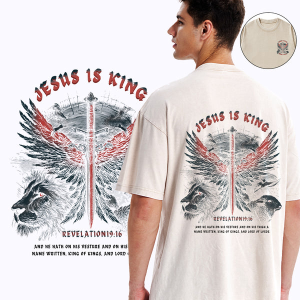 GC-WTSA2954 Jesus Is King Wings Christian Washed T-Shirt