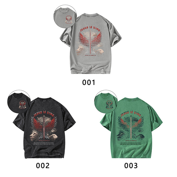 GC-WTSA2954 Jesus Is King Wings Christian Washed T-Shirt