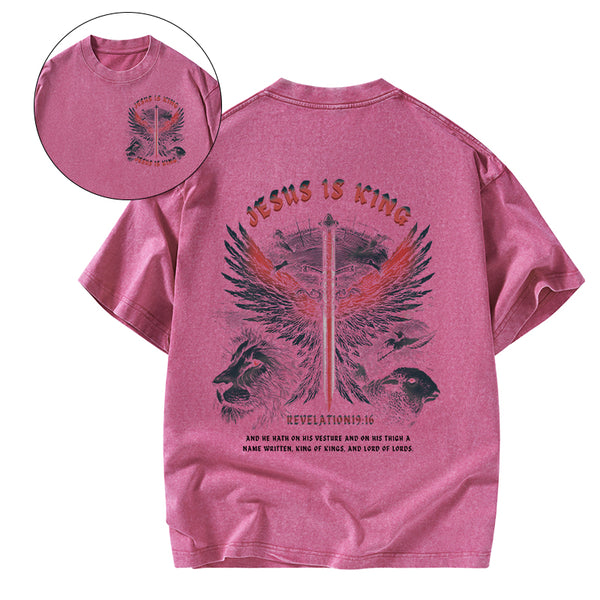 GC-WTSA2954 Jesus Is King Wings Christian Washed T-Shirt