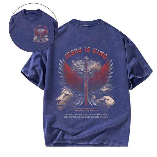 GC-WTSA2954 Jesus Is King Wings Christian Washed T-Shirt