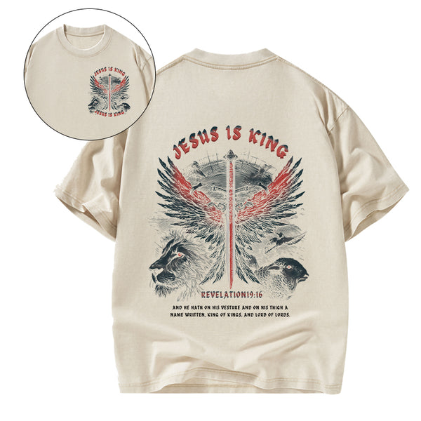 GC-WTSA2954 Jesus Is King Wings Christian Washed T-Shirt