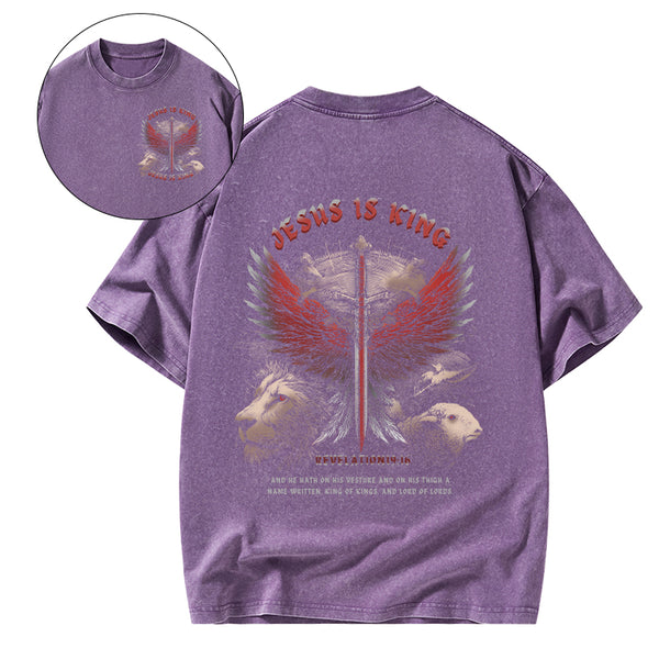GC-WTSA2954 Jesus Is King Wings Christian Washed T-Shirt