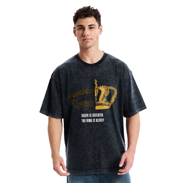 Death Is Defeated The King Is Alive Christian Washed T-Shirt
