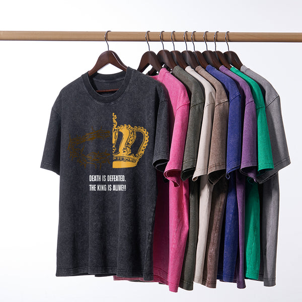 Death Is Defeated The King Is Alive Christian Washed T-Shirt