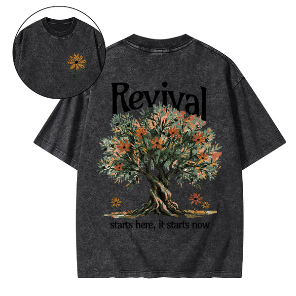 Revival Starts Here It Starts Now Christian Washed T-Shirt