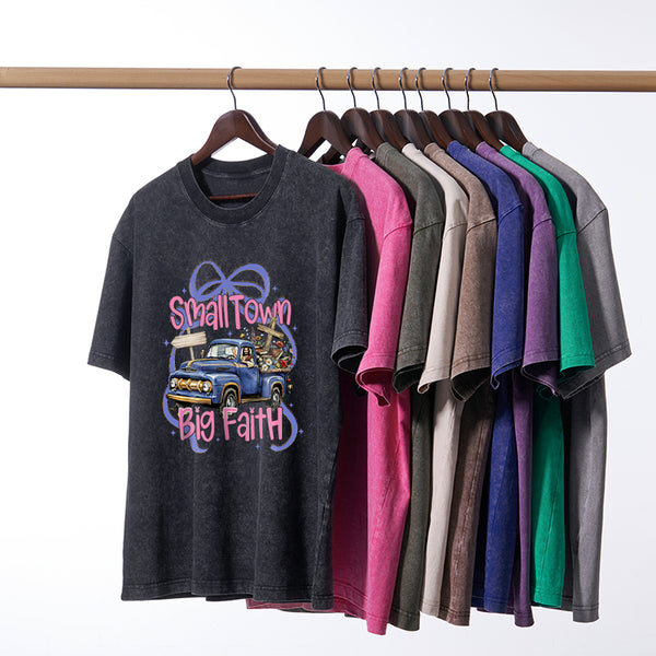 Small Town Big Faith Chrsitian Washed T-Shirt