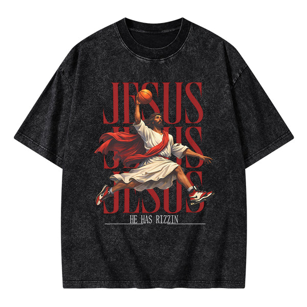 He Has Rizzin Christian Washed T-Shirt