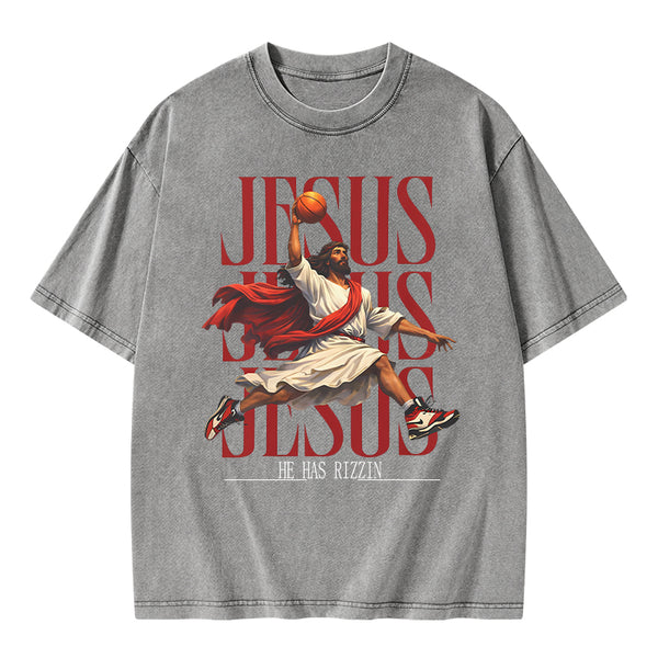 He Has Rizzin Christian Washed T-Shirt