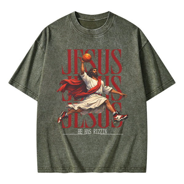 He Has Rizzin Christian Washed T-Shirt