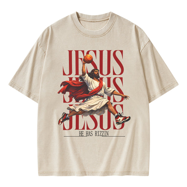 He Has Rizzin Christian Washed T-Shirt