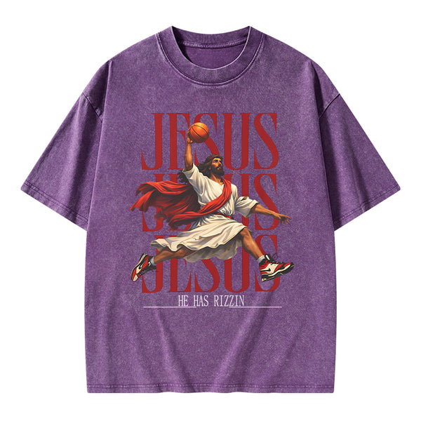 He Has Rizzin Christian Washed T-Shirt