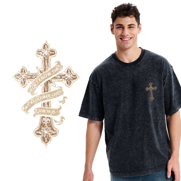 For I Know That My Redeemer Lives Christian Washed T-Shirt