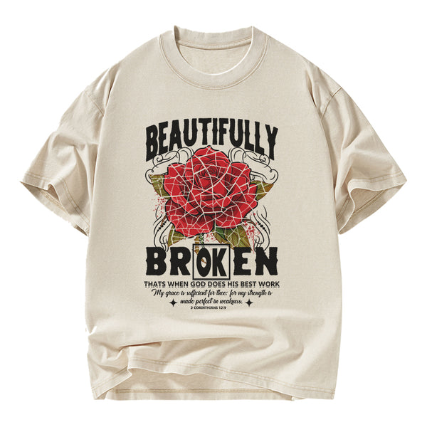 GC-WTSANEW2694 Beautifully Broken Christian Washed T-Shirt