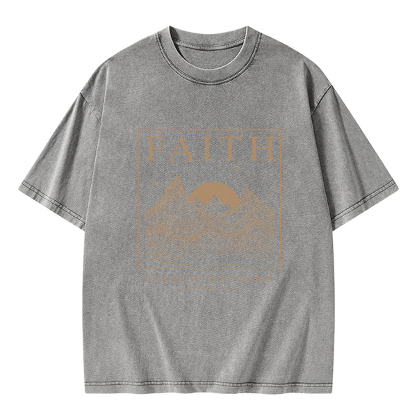 GC-WTSCJX0041 Faith Can Move Mountain Christian Washed T-Shirt