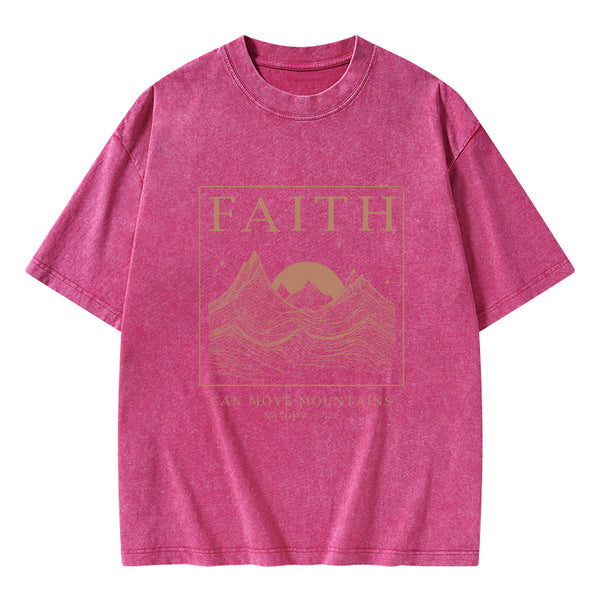 GC-WTSCJX0041 Faith Can Move Mountain Christian Washed T-Shirt
