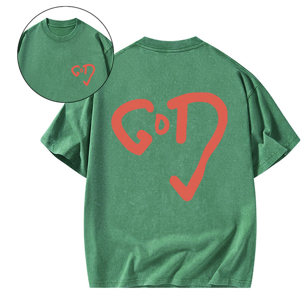 God Heart Christian Washed T-Shirt