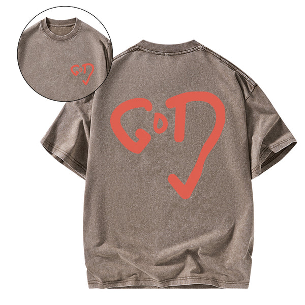God Heart Christian Washed T-Shirt