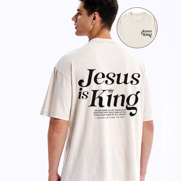 GC-WTSCJX0108 Jesus Is King Christian Washed T-Shirt