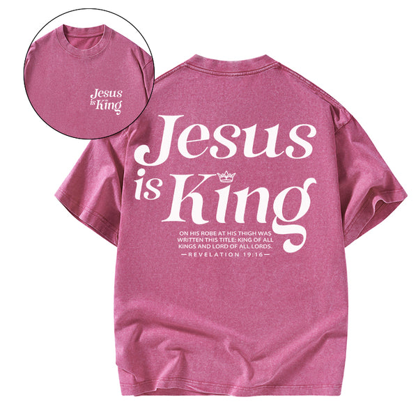 GC-WTSCJX0108 Jesus Is King Christian Washed T-Shirt