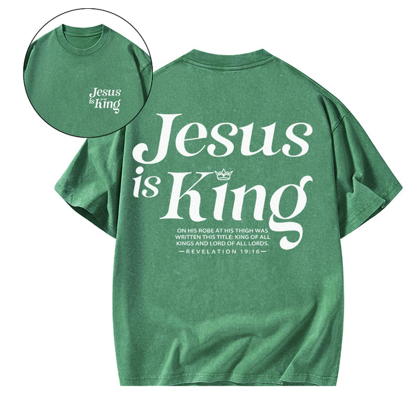 GC-WTSCJX0108 Jesus Is King Christian Washed T-Shirt