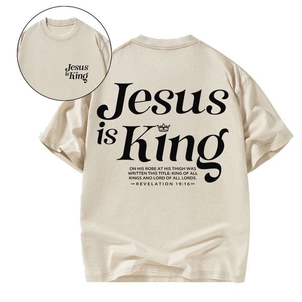GC-WTSCJX0108 Jesus Is King Christian Washed T-Shirt
