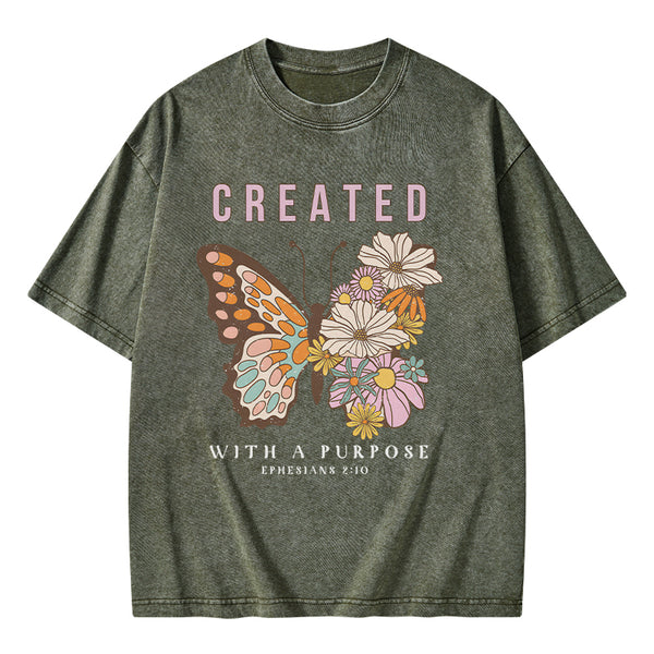 GC-WTSCJX0147 Personalized Created With Purpose Christian Washed T-Shirt