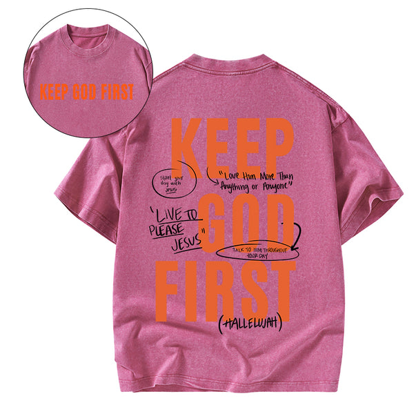 GC-WTSFK0016 Keep God First Christian Washed T-Shirt