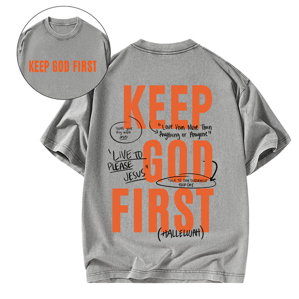 GC-WTSFK0016 Keep God First Christian Washed T-Shirt