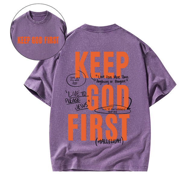 GC-WTSFK0016 Keep God First Christian Washed T-Shirt