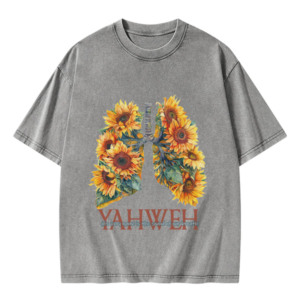 Yahweh Sunflower Christian Washed T-Shirt
