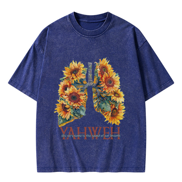 Yahweh Sunflower Christian Washed T-Shirt