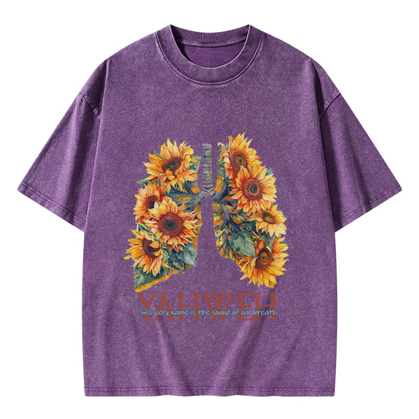 Yahweh Sunflower Christian Washed T-Shirt
