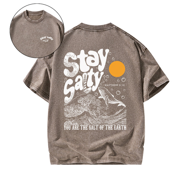 GC-WTSFK0031 Stay Salty Ocean Waves Christian Washed T-Shirt