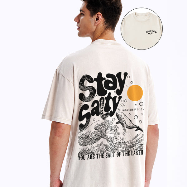 GC-WTSFK0031 Stay Salty Ocean Waves Christian Washed T-Shirt