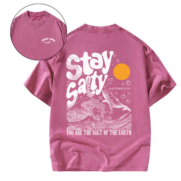 GC-WTSFK0031 Stay Salty Ocean Waves Christian Washed T-Shirt