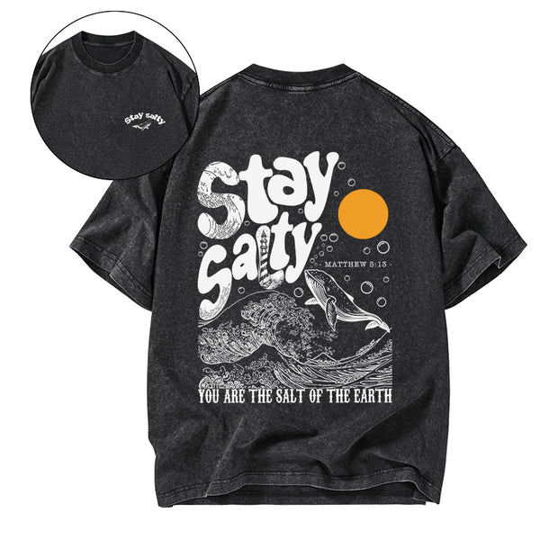 GC-WTSFK0031 Stay Salty Ocean Waves Christian Washed T-Shirt