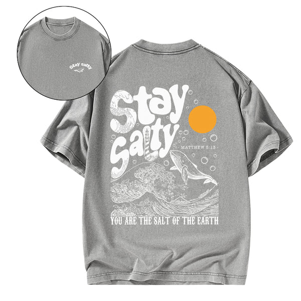 GC-WTSFK0031 Stay Salty Ocean Waves Christian Washed T-Shirt